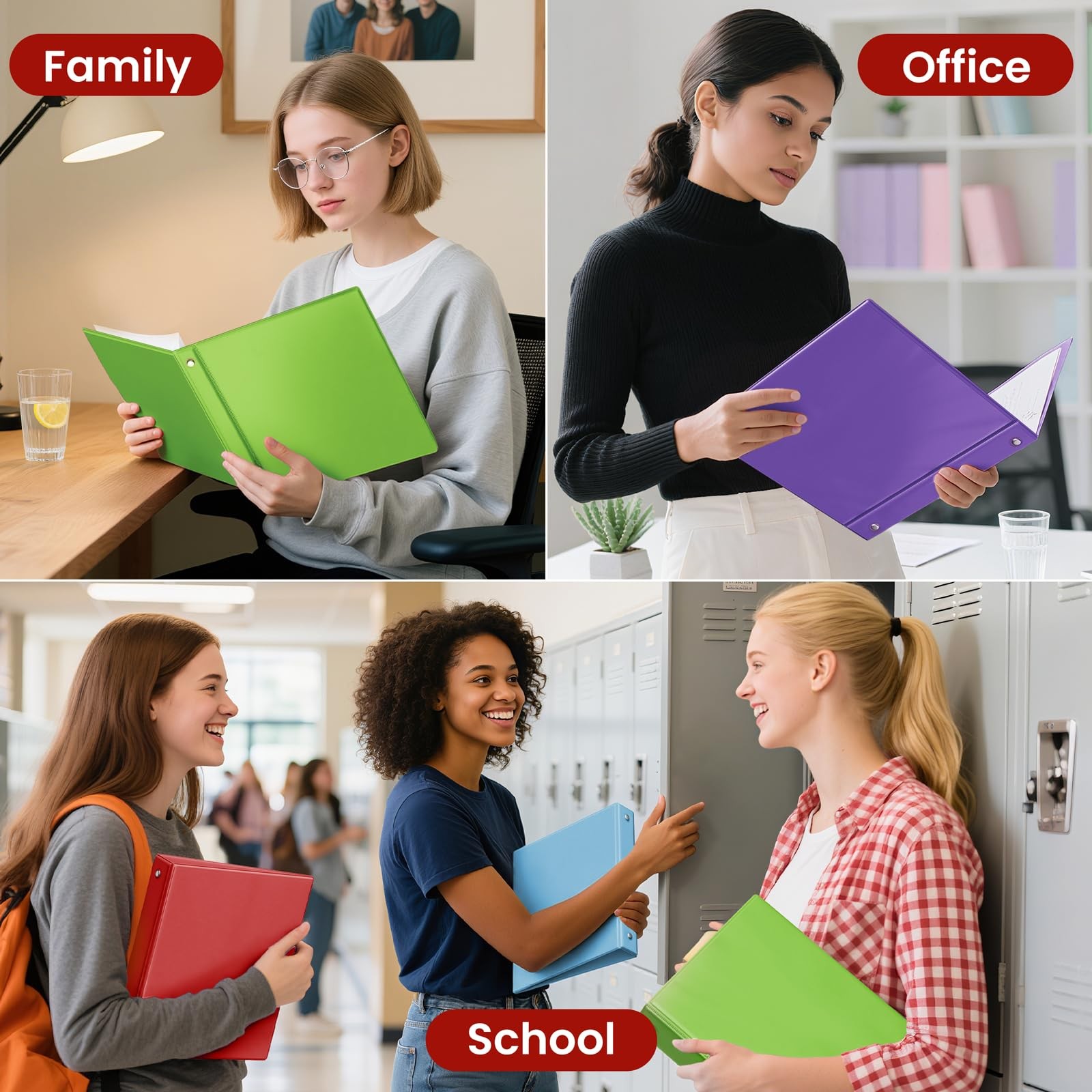 1.5 Inch Binders 3 Ring 4 Pack, 1 1/2 Inch Classic 4-Color Binder Set (8.5×11…