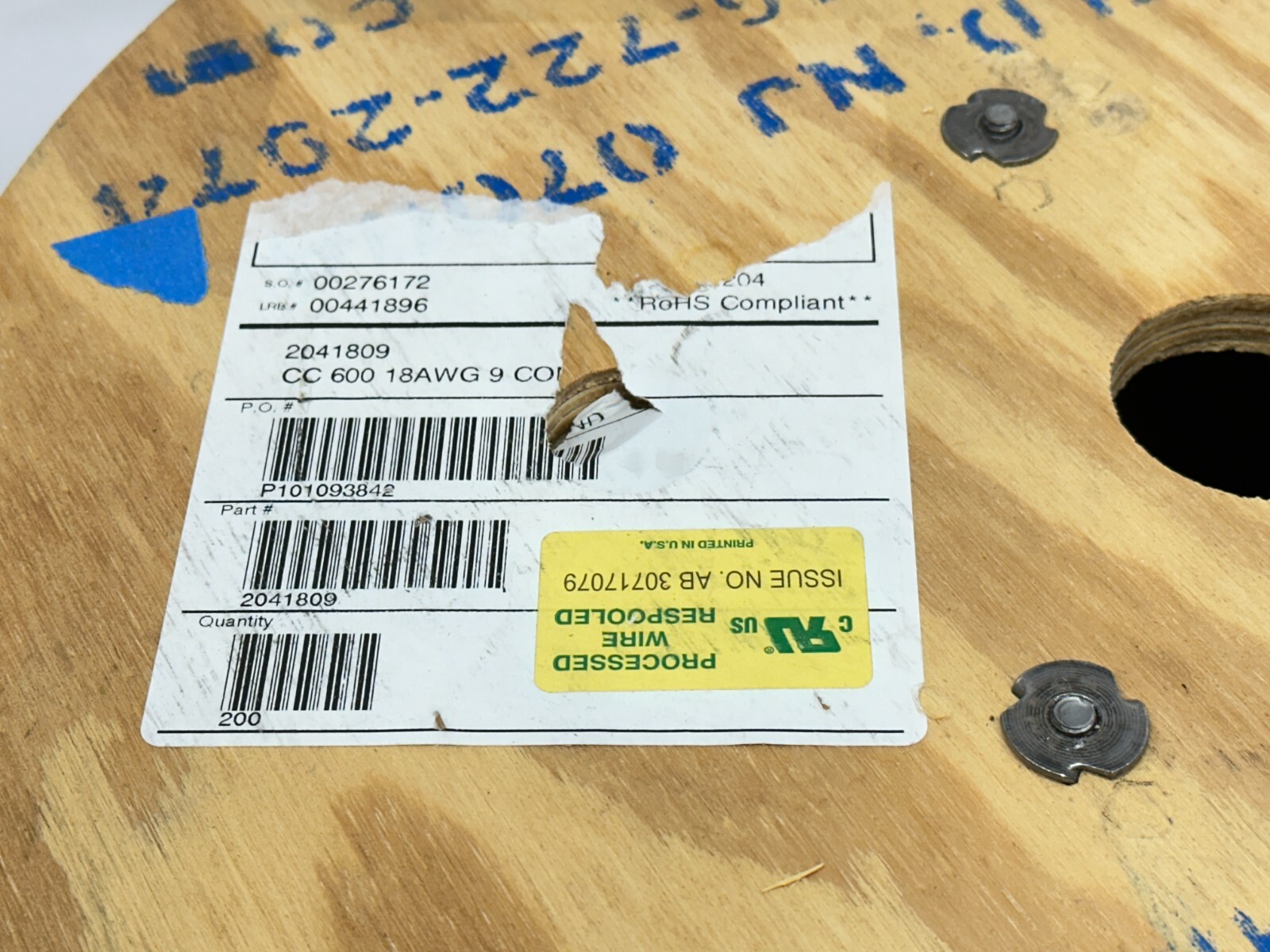 SAB 2041809 Control Cable 18 AWG 30/32 Gray 600V 200ft Spool 21LB REMAINING