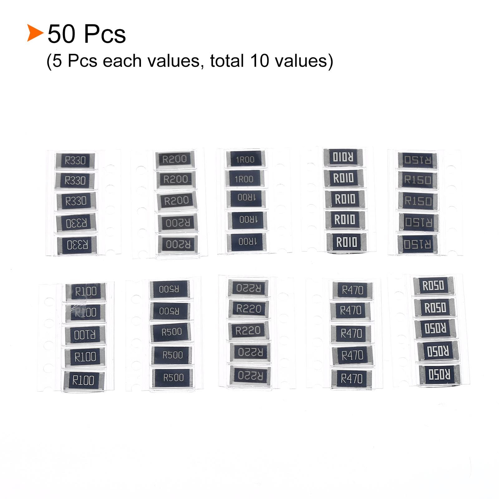 Surface Mount Resistor Kit 2512 1W 1 Percent 10 Values 0.011 Ohm 50Pcs
