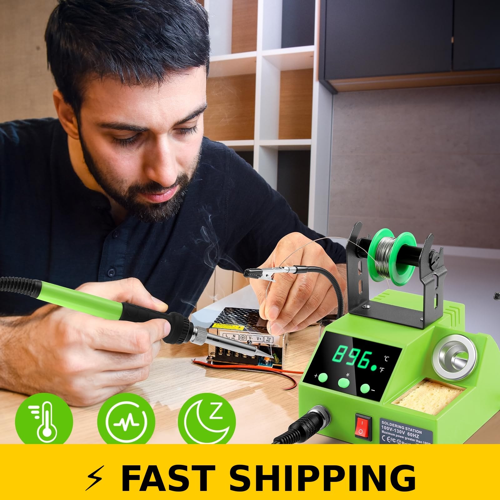 Crtsweker 100W Digital Soldering Station with Helping Hands – Green