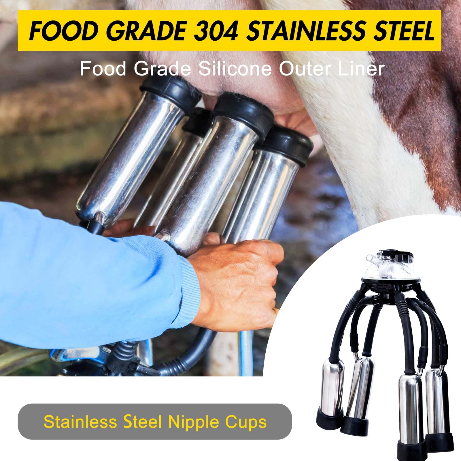 25L Electric Cow Milking Machine Milking Equipment 304 Stainless Steel Bucket US