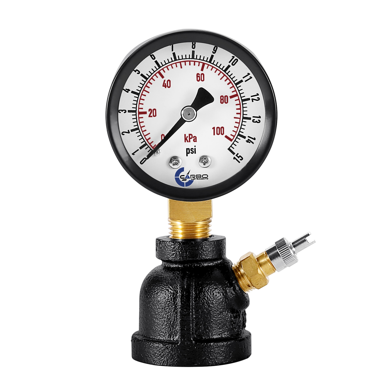 Gas Test Pressure Gauge 15 Pound, 15 PSI/100 kPa 3/4” FNPT Steel Bell Shape Body