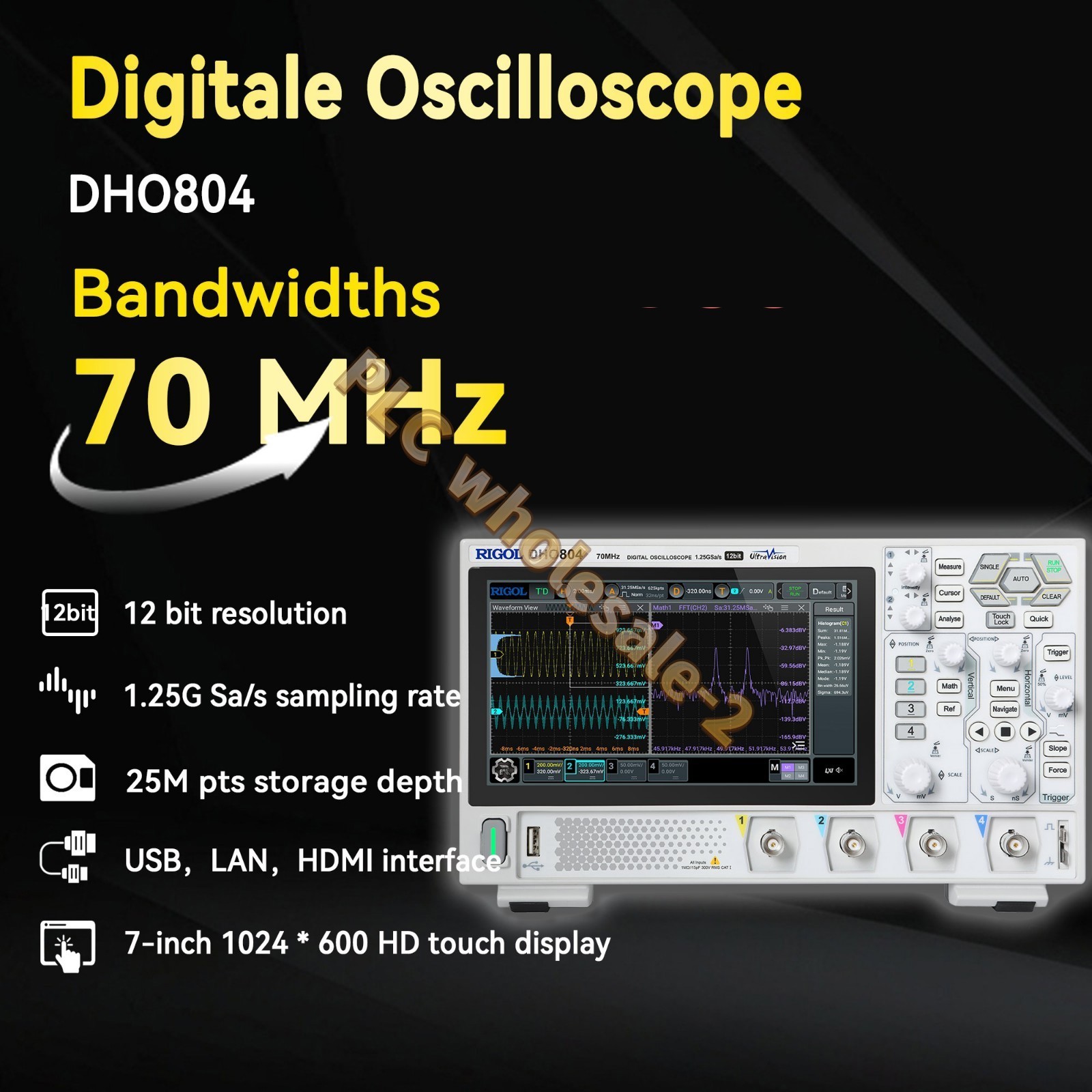 RIGOL DHO804 70MHz 4-Channel 12Bit Digital Oscilloscope with 4PCS 150MHz Probes