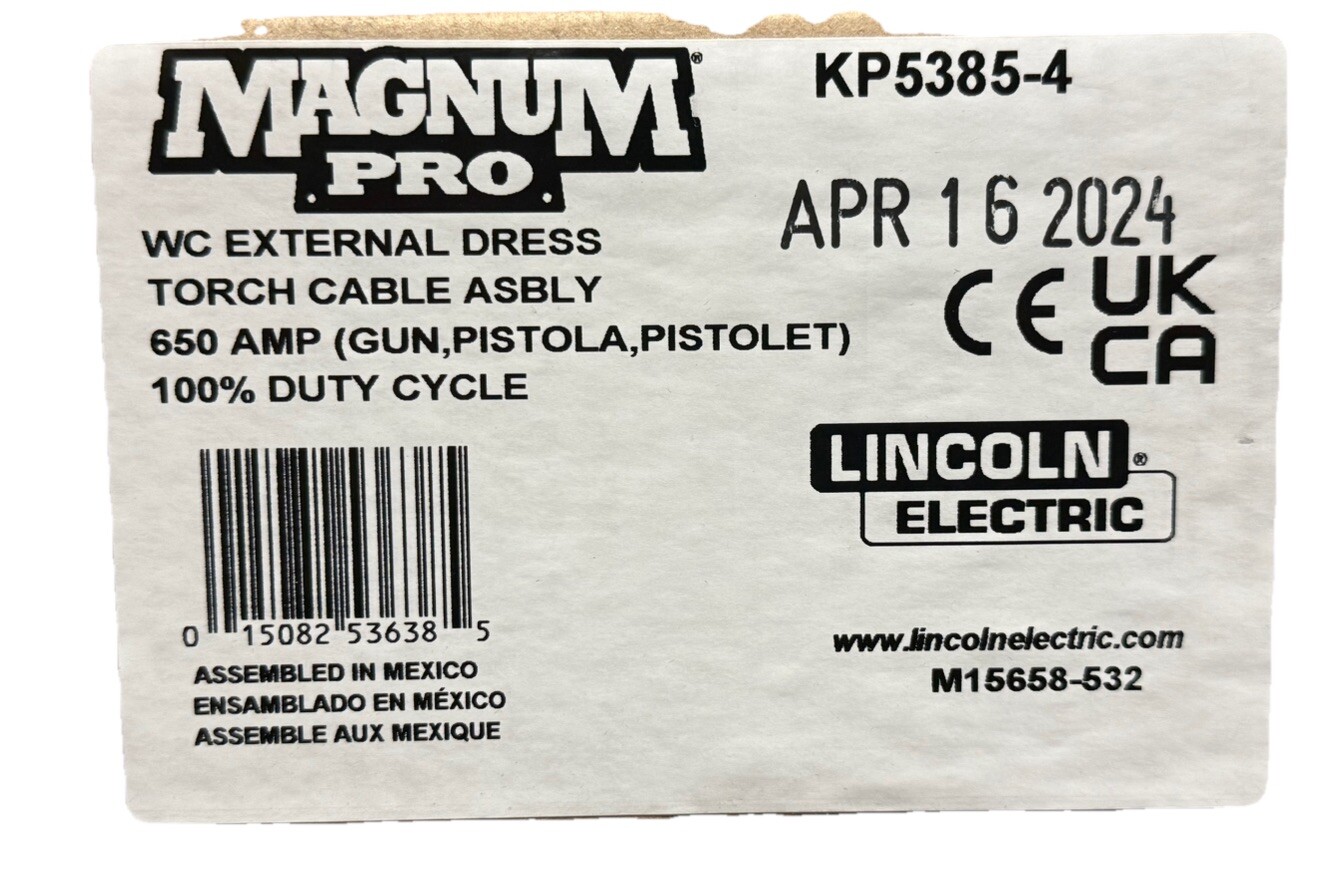 Lincoln KP5385-4 WC EXTERNAL DRESS TORCH CABLE ASBLY 650 AMP 100% Duty Cycle.