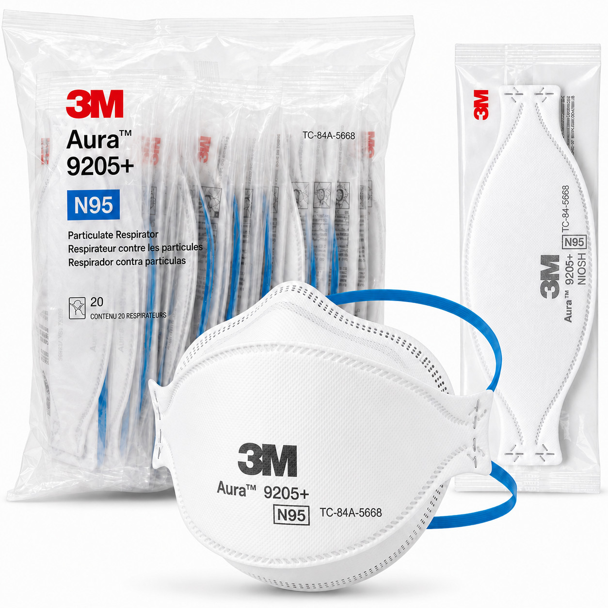 3M N95 Aura 9205+ 20 MASKS NIOSH Approved N95 Particulate Respirator Face Masks