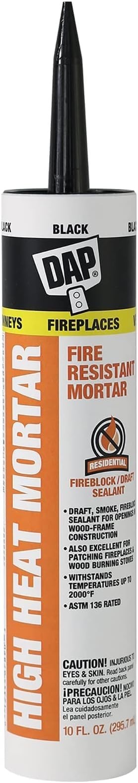 High Heat Fire Resistant Mortar, 10 Oz, Black – Pack of 6, Heatproof Adhesive Se