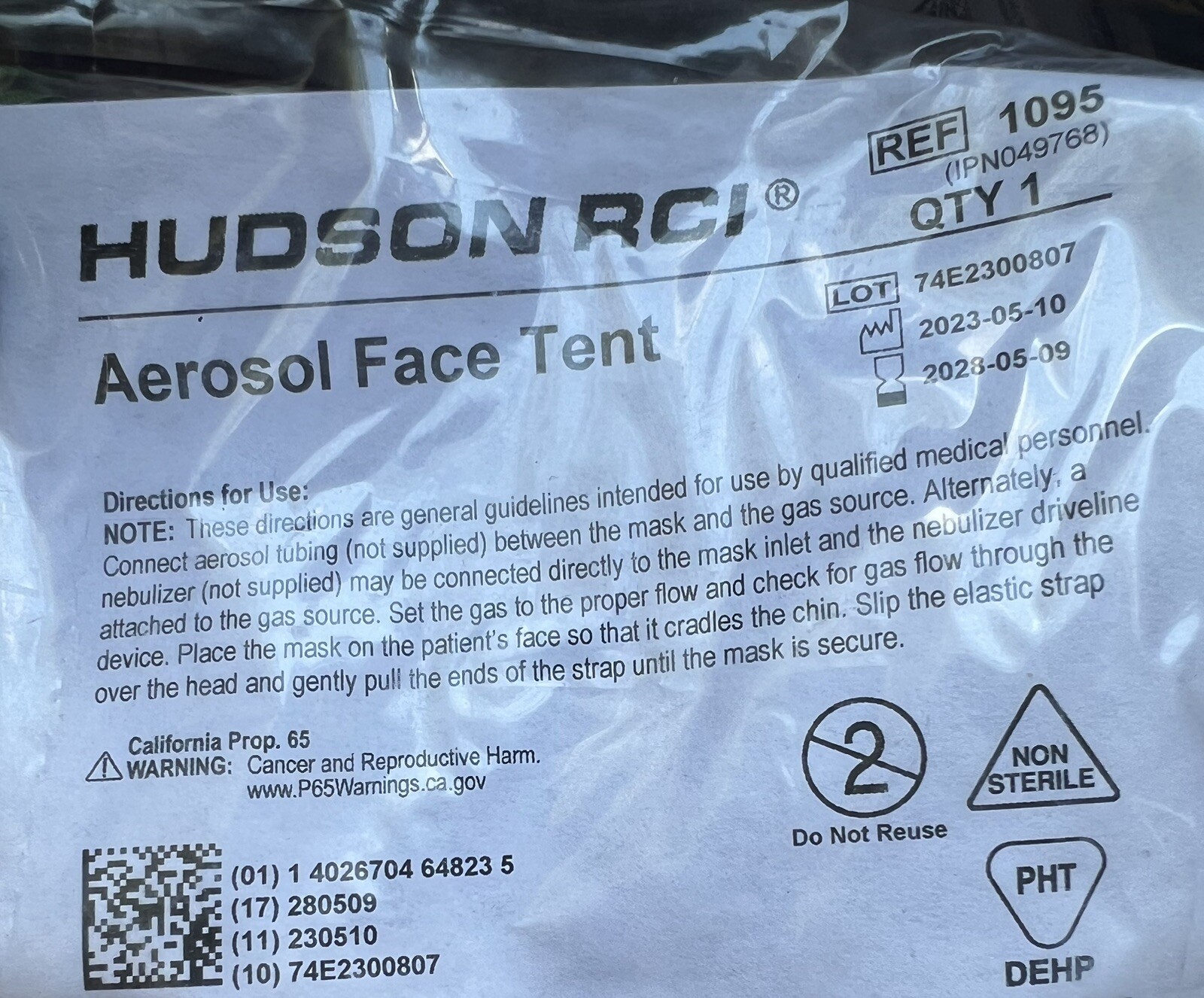 Teleflex Hudson RCI Aerosol Mask 1095 EXP 2028 Face tent Lot of 6