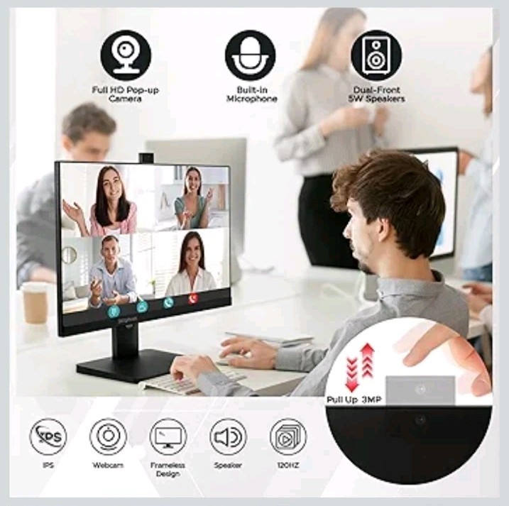SKitphrati 23.8” Business Webcam Gaming Monitor, 1080P IPS 120HZ, Video Co