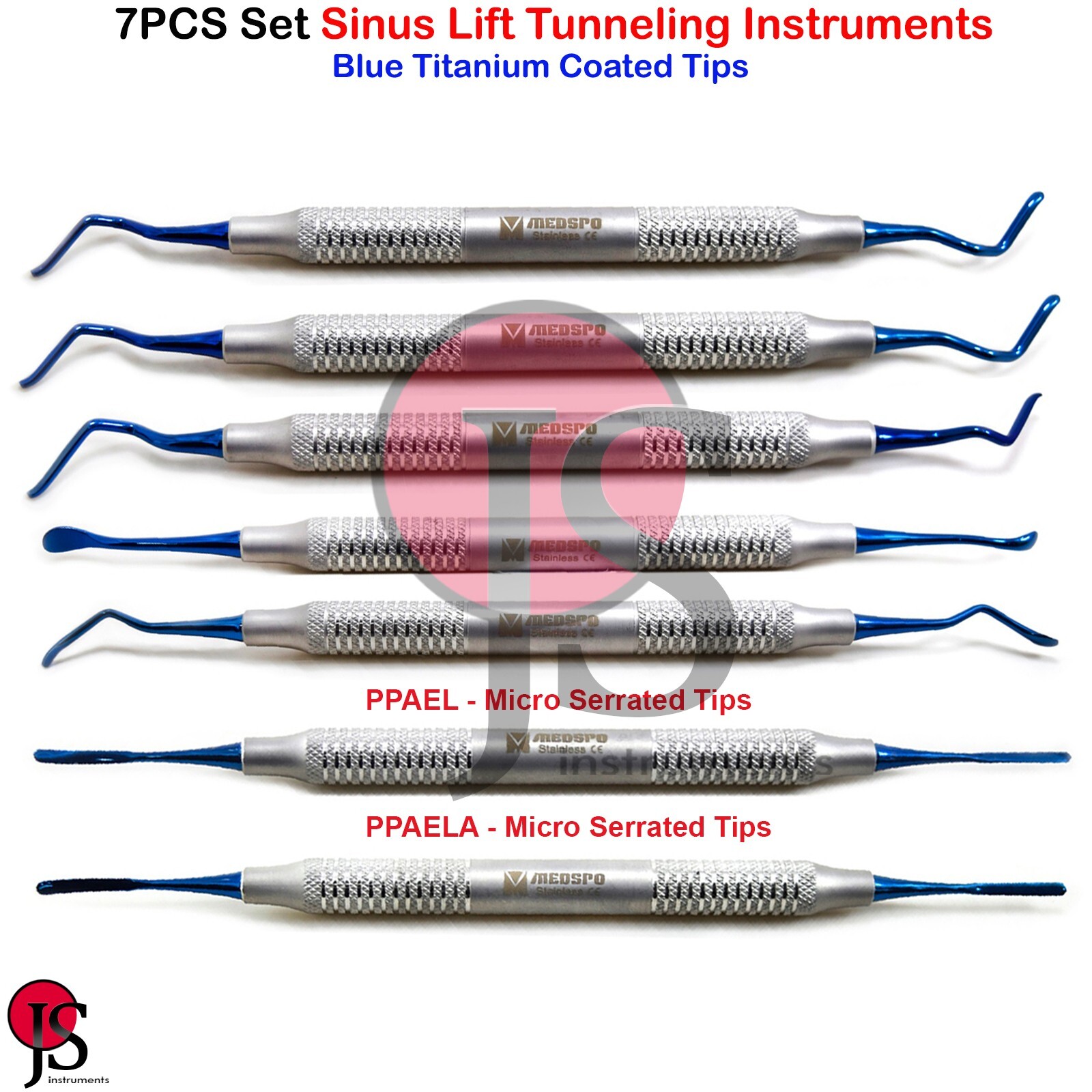 7PCS Sinus Lift Tunneling Gum Graft Instruments Periotome Dental Implant Surgery