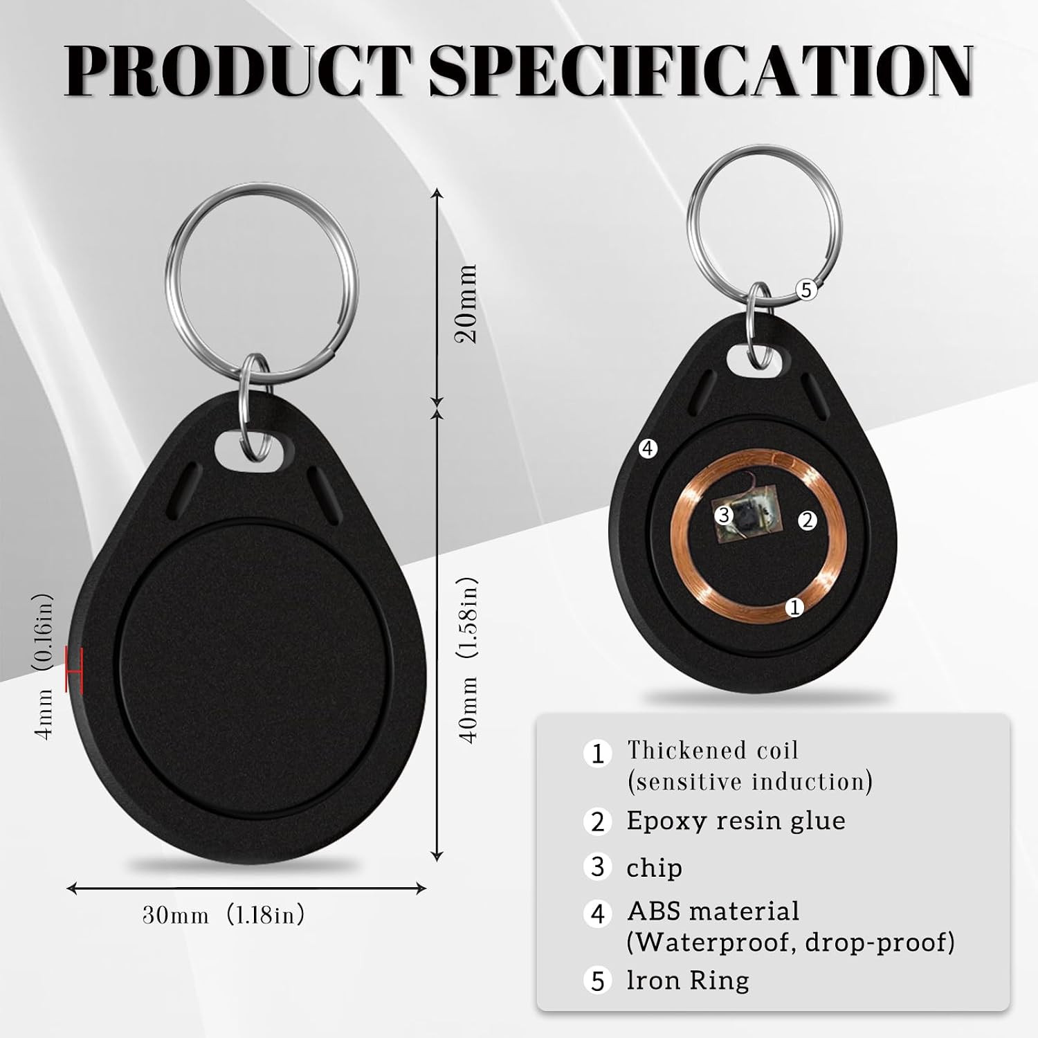 50 Pcs M1 Classic 1K Keyfobs S50 Tags RFID IC S50 Key Fob NFC Tags F08
