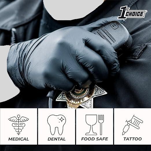 1st Choice 1EIN Nitrile Exam Gloves, Large – Black pack 100