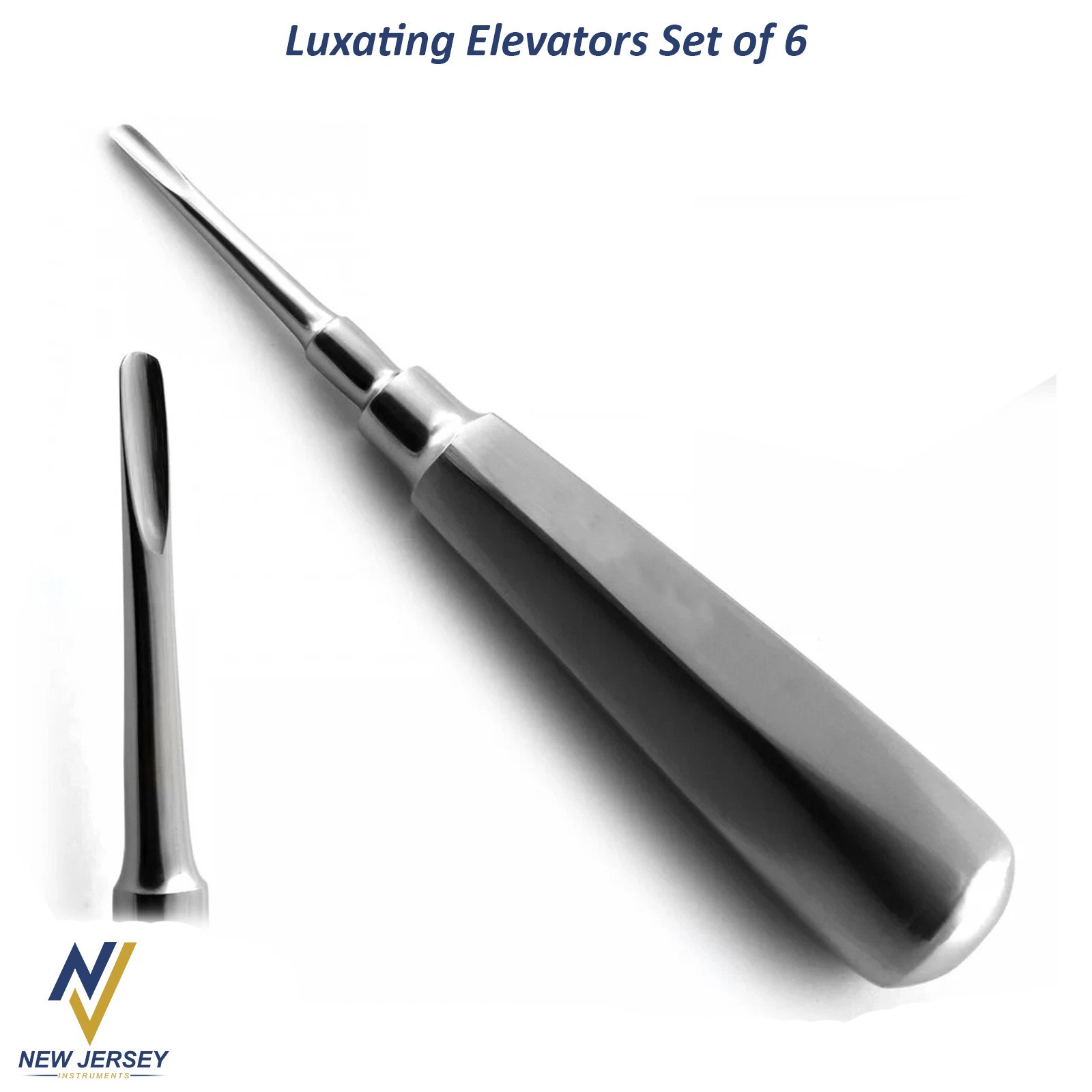 Set Of 6 Dental Luxating Elevators Straight Curved Shank Surgical Extraction Kit