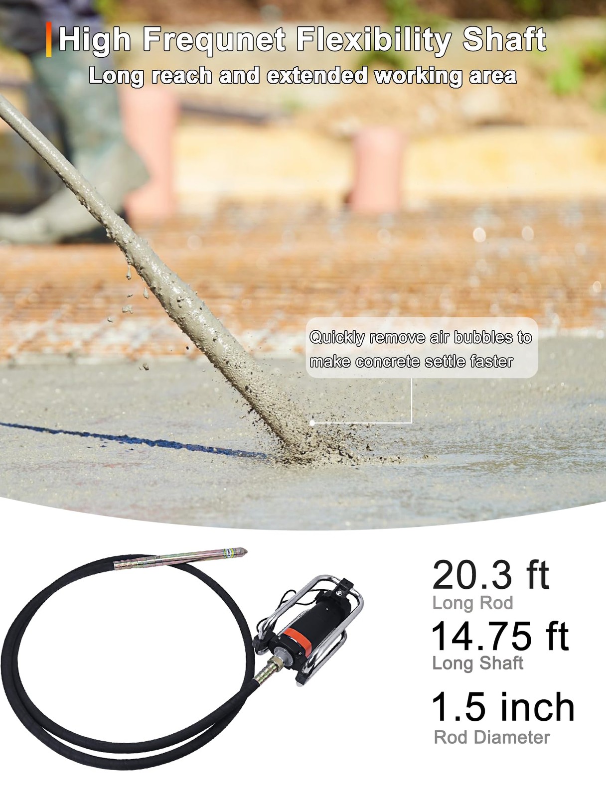BIZOEPRO Concrete Vibrator, 1600W 2HP 18000RPM, 14-3/4ft Flexible Shaft, Elec…