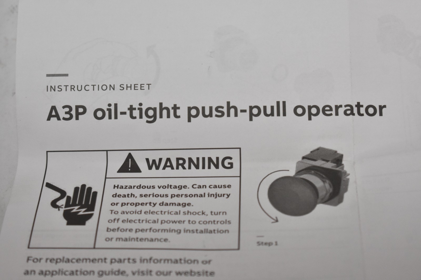 ABB Oil Tight Flush Push Button Plunger Switch A3PBF1-600B-10 Black 1NO NEMA 4X