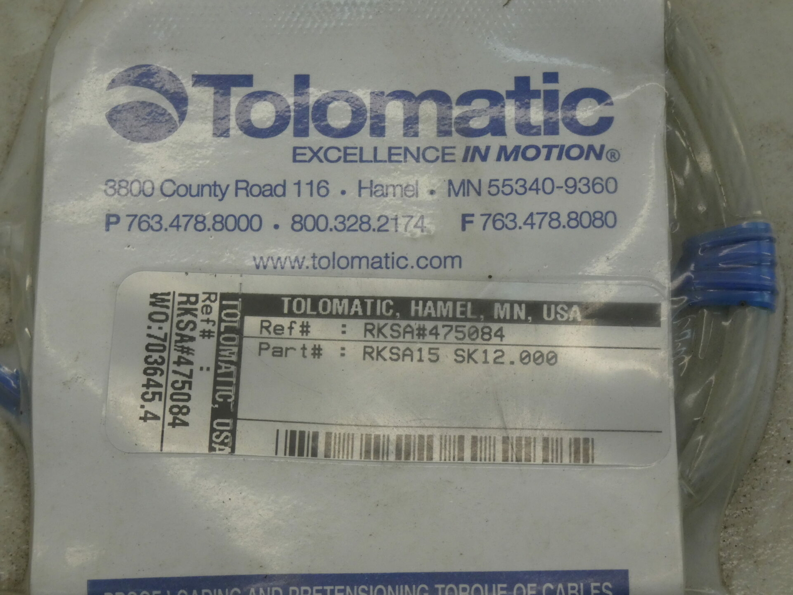 Tolomatic RKSA15 SK12.000 Cable Cylinder, Replacement Kit – NEW Surplus!