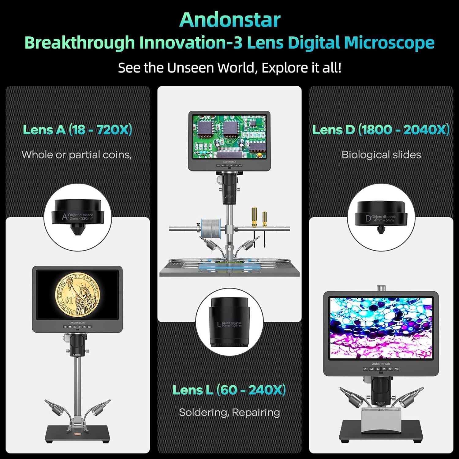 Andonstar AD249S-M Plus 10.1» Digital Soldering Station Electronic Repair 2000X