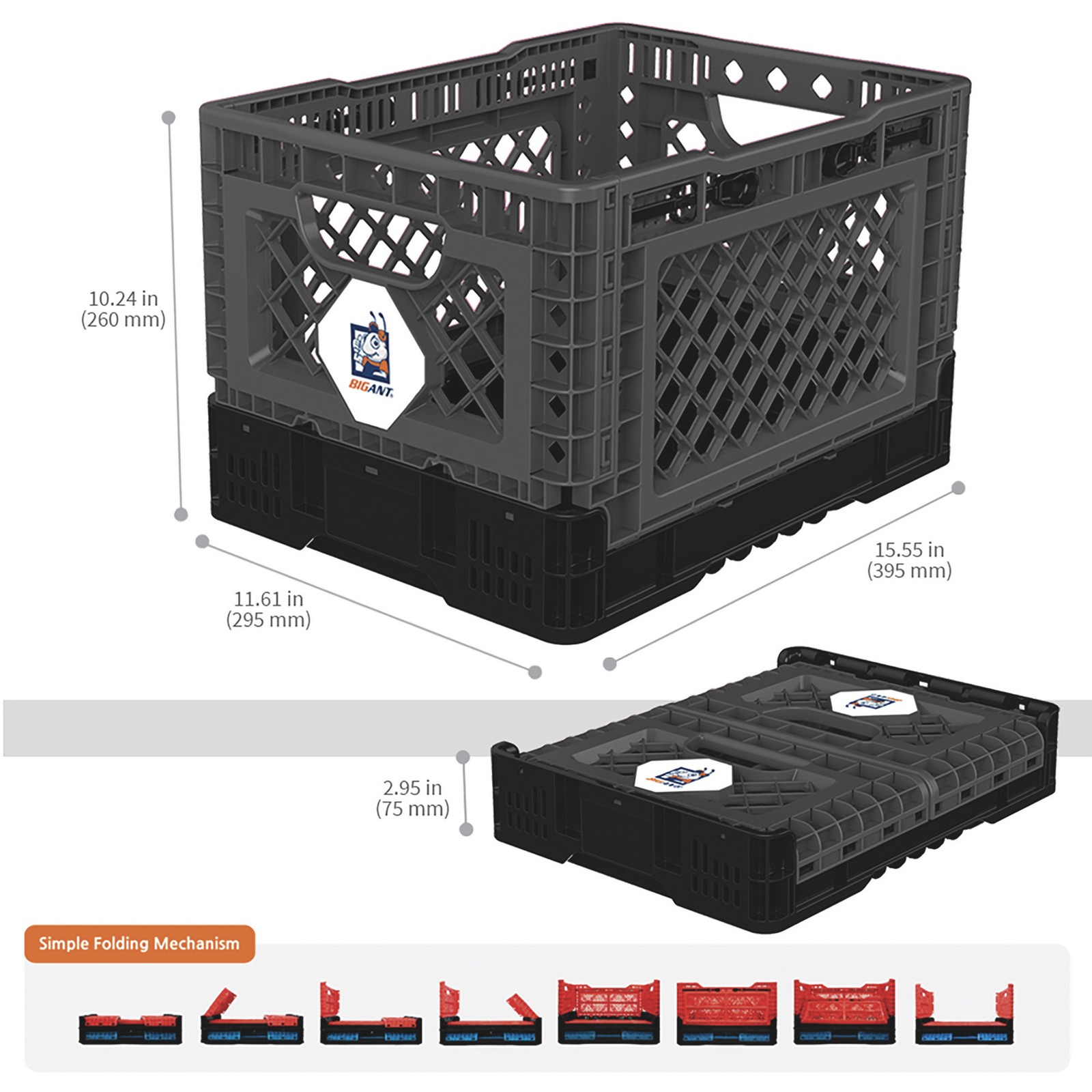 BIG ANT Collapsible Smart Crate, 6-Gallon, 132-Lb. Capacity, 11 5/8in.L x 15