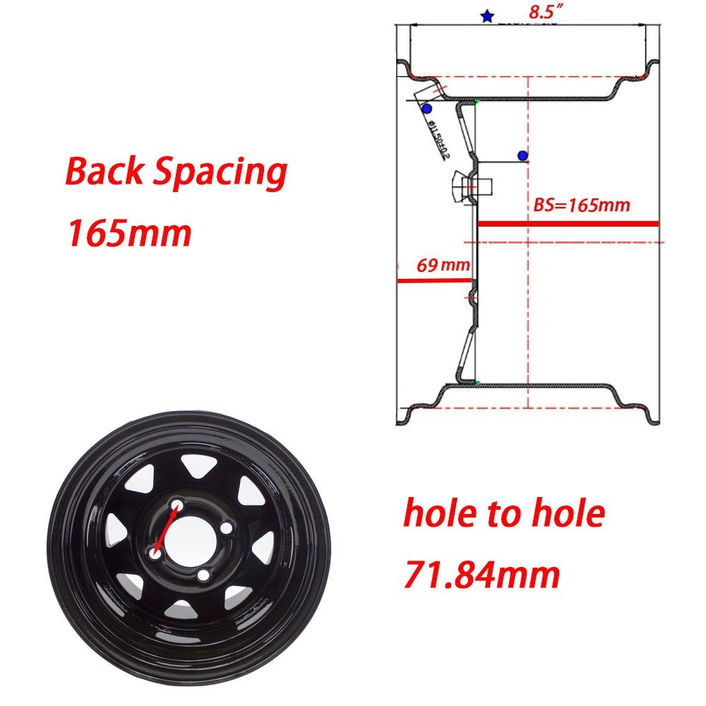 12×8.5 Wheel Rim Mower Garden Lawn Tractors 12″ 4 hole 4″ Bolt Circle Zero Turn