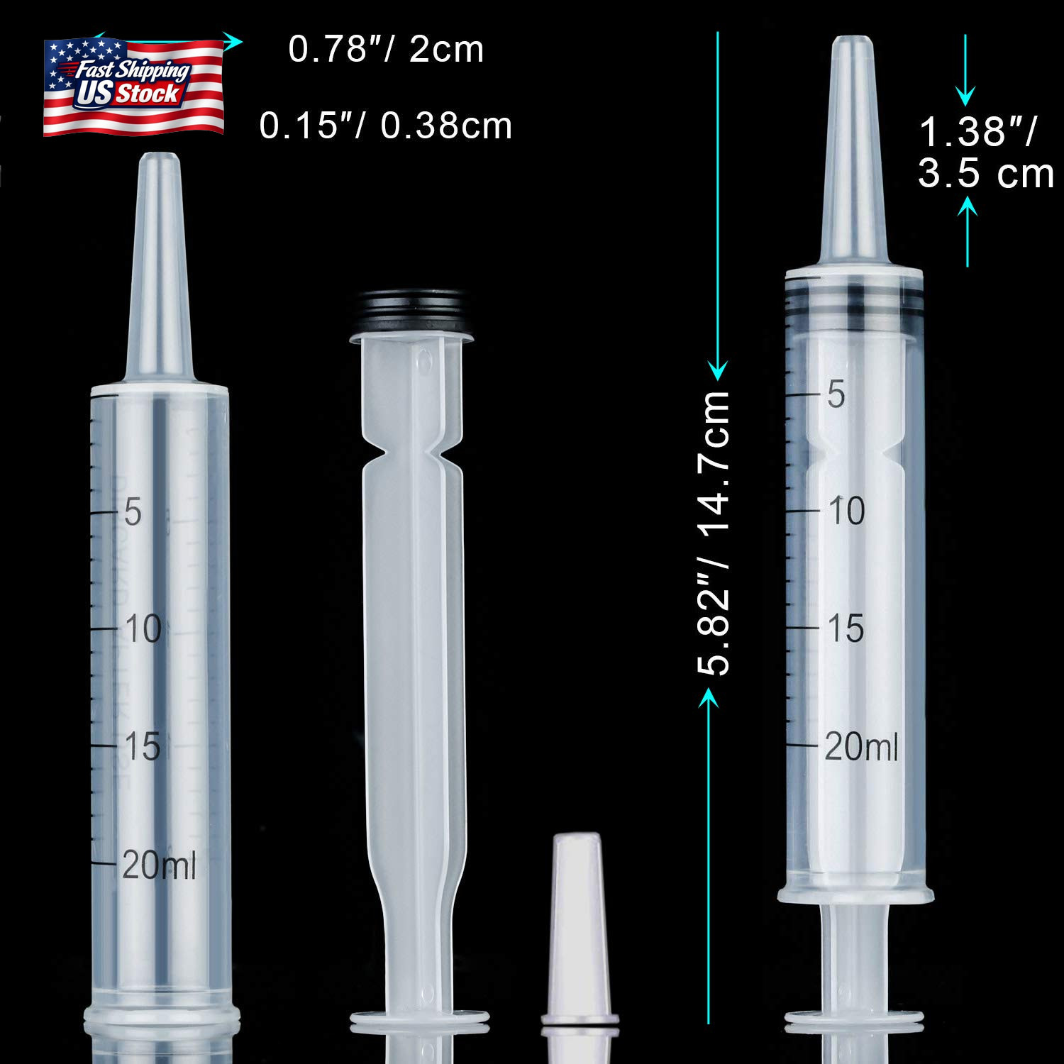 4 Pack Large Syringes for Liquid, 20Ml & 60Ml Plastic Syringe for Measuring, Lip
