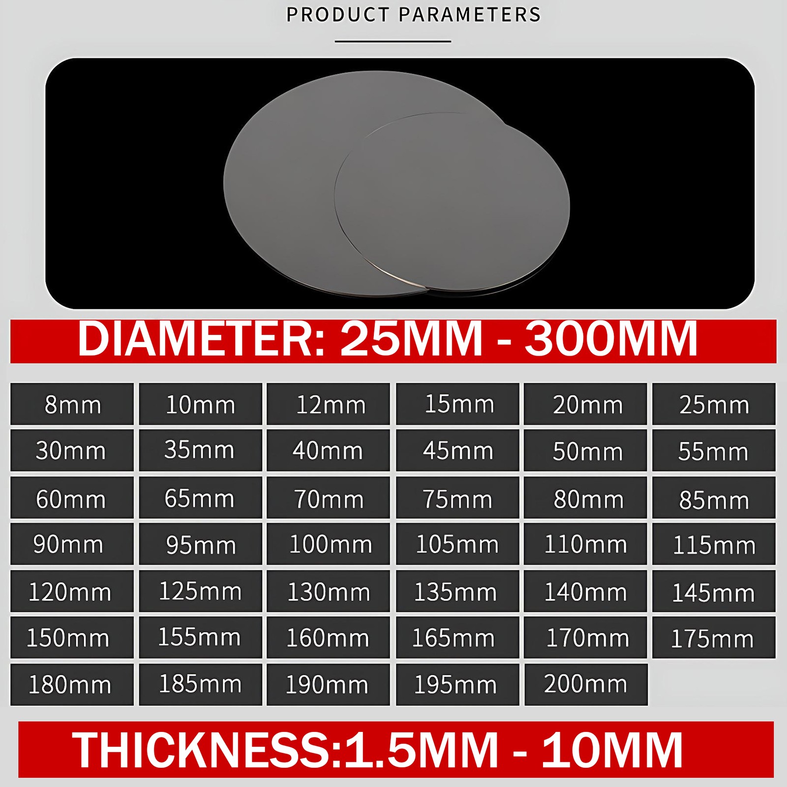 Round Iron Discs Metal Flat Circle 25mm – 350 mm Diameter 1.5mm – 10mm Thickness