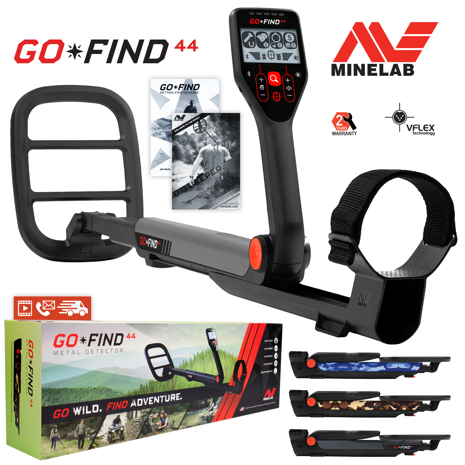 Minelab GO FIND 44 Metal Detector w/ 10″ Waterproof Coil & Bluetooth App