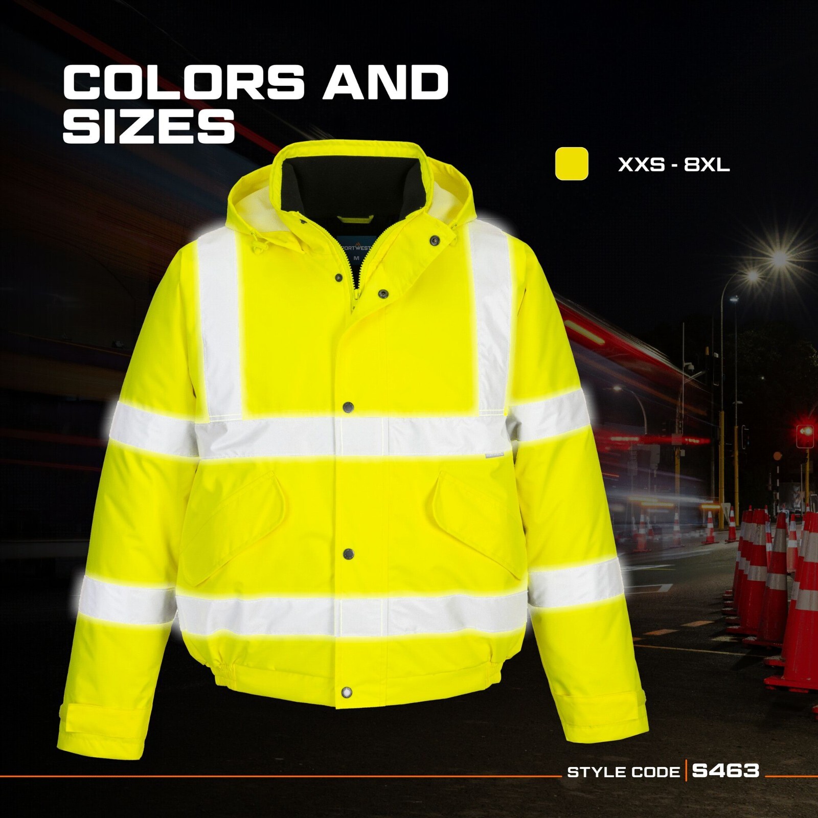 Portwest US463 Mens Waterproof Hi Vis Bomber Jacket Winter Safety Reflective