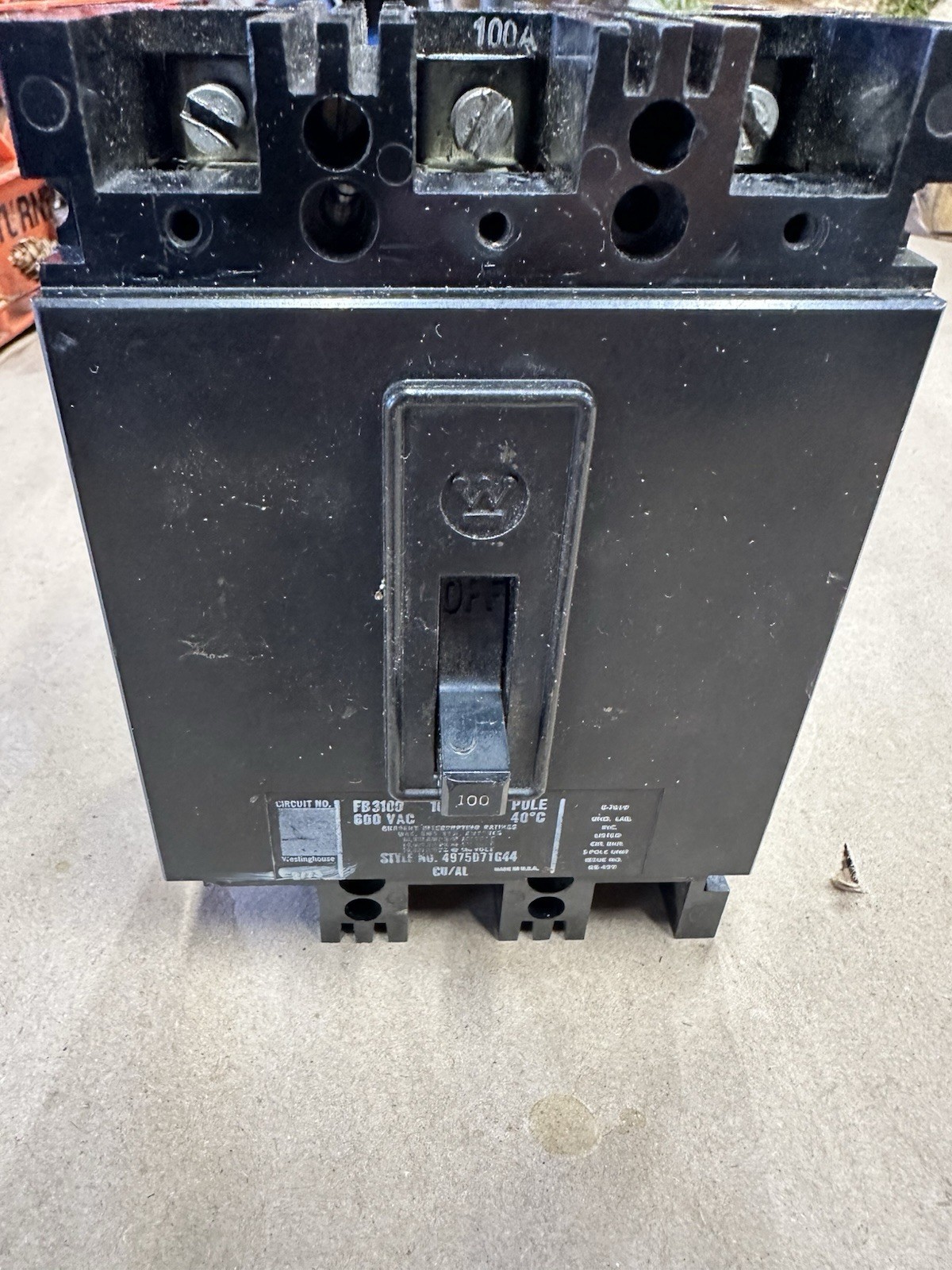 ⭐️ WESTINGHOUSE FB CIRCUIT BREAKER FB3100 100 AMP 600 VOLT 3 POLE ⭐️