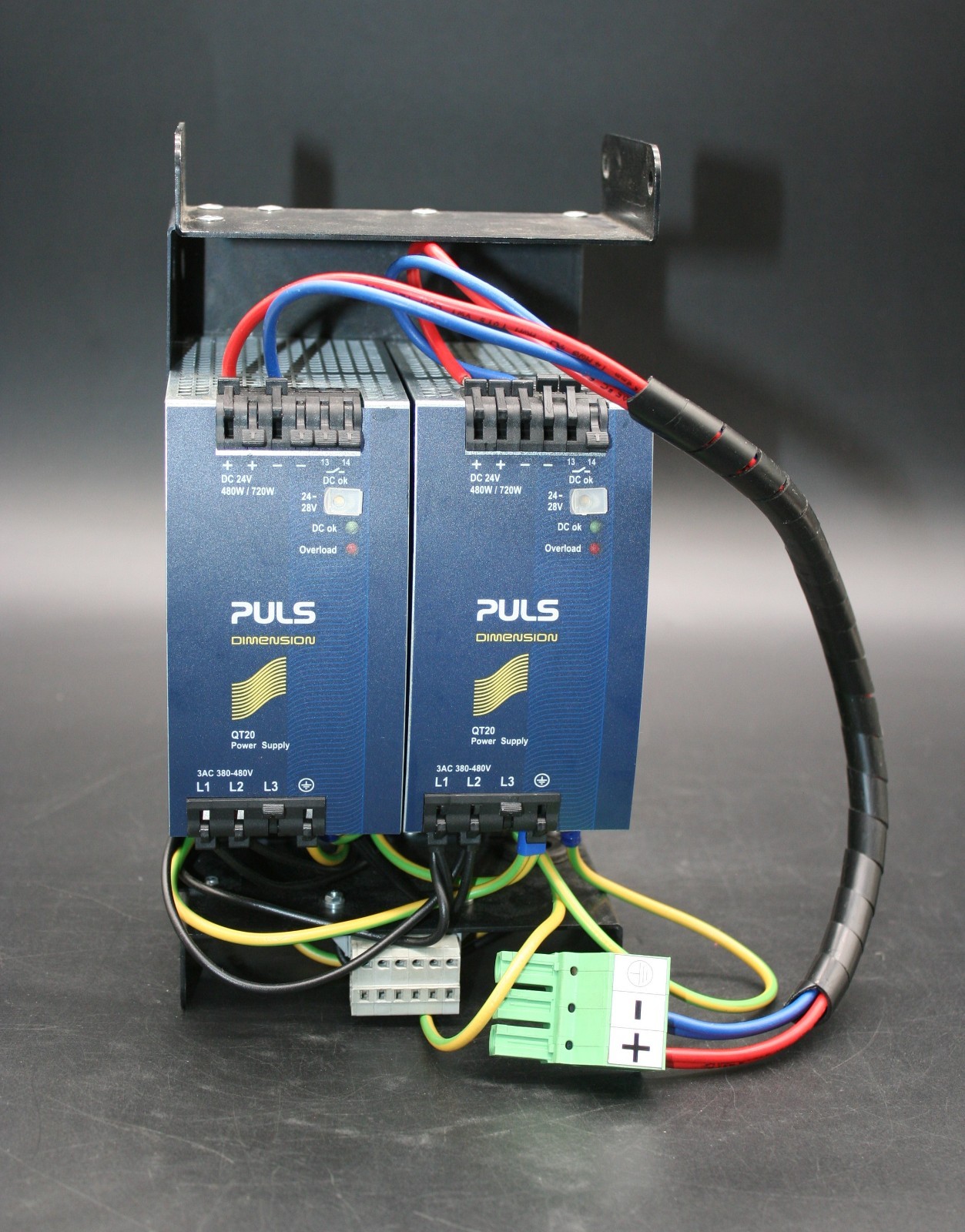 Two (2) PULS QT20.241 Power Supplies with Housing Unit and Cables 480 W Output