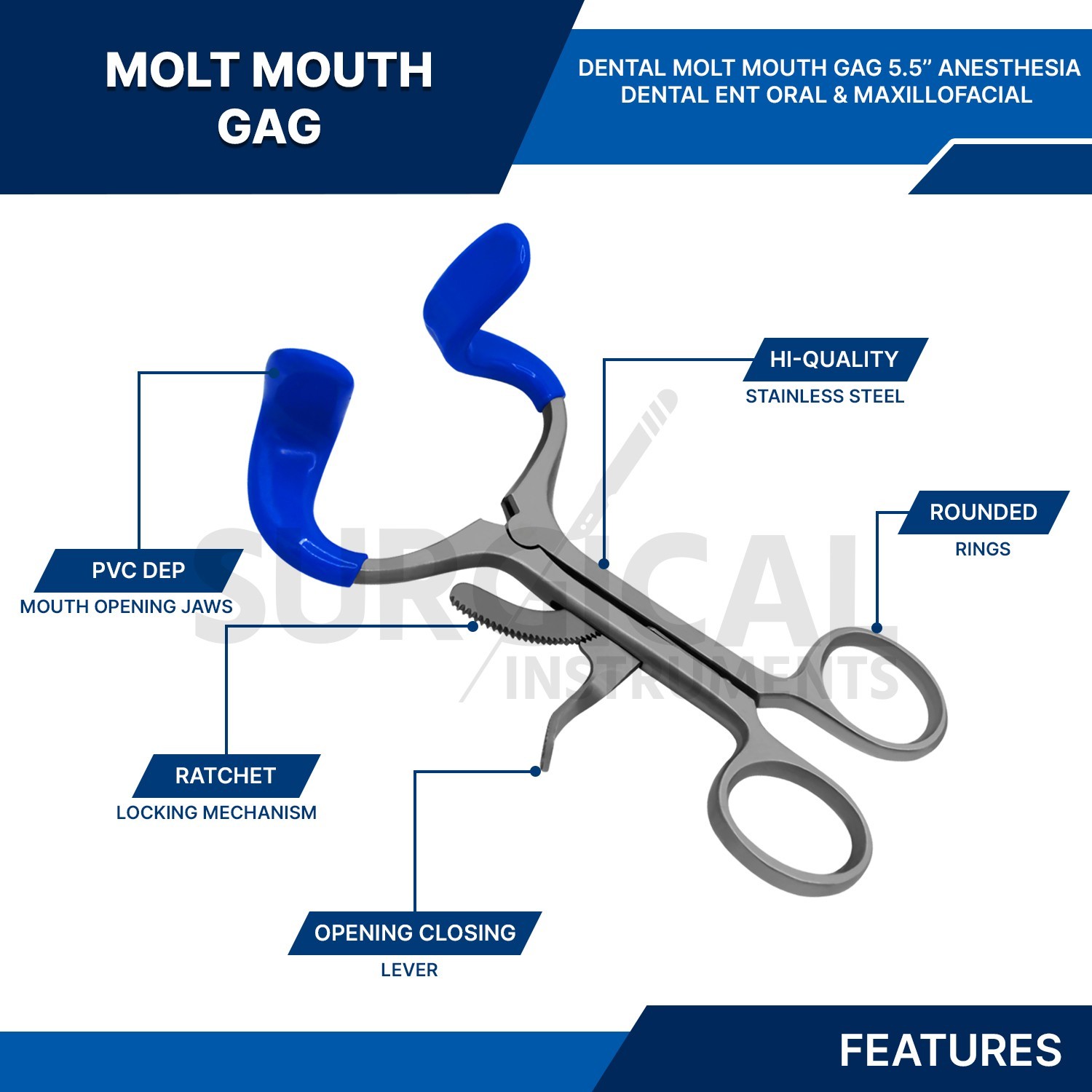 Molt Mouth Gag 5.5″ for Anesthesia Dental, ENT Oral & Maxillofacial German Grade
