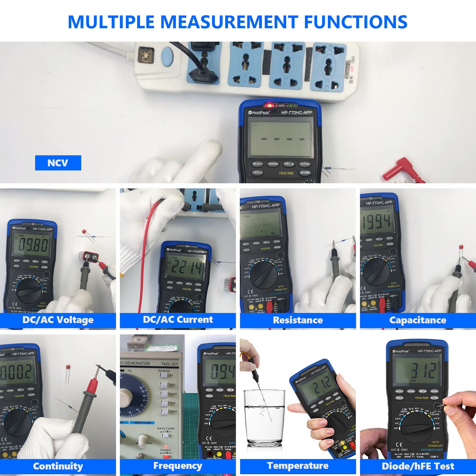 HoldPak Digital Multimeter Auto-ranging TRMS NCV Bluetooth Current Voltage Meter