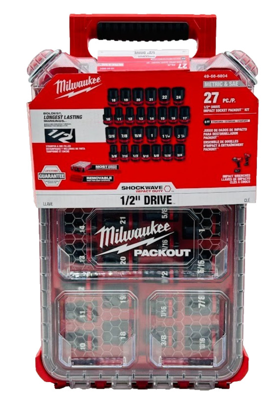 Milwaukee 1/2 in. Drive SAE & Metric Impact Socket Set with PACKOUT 27-Piece