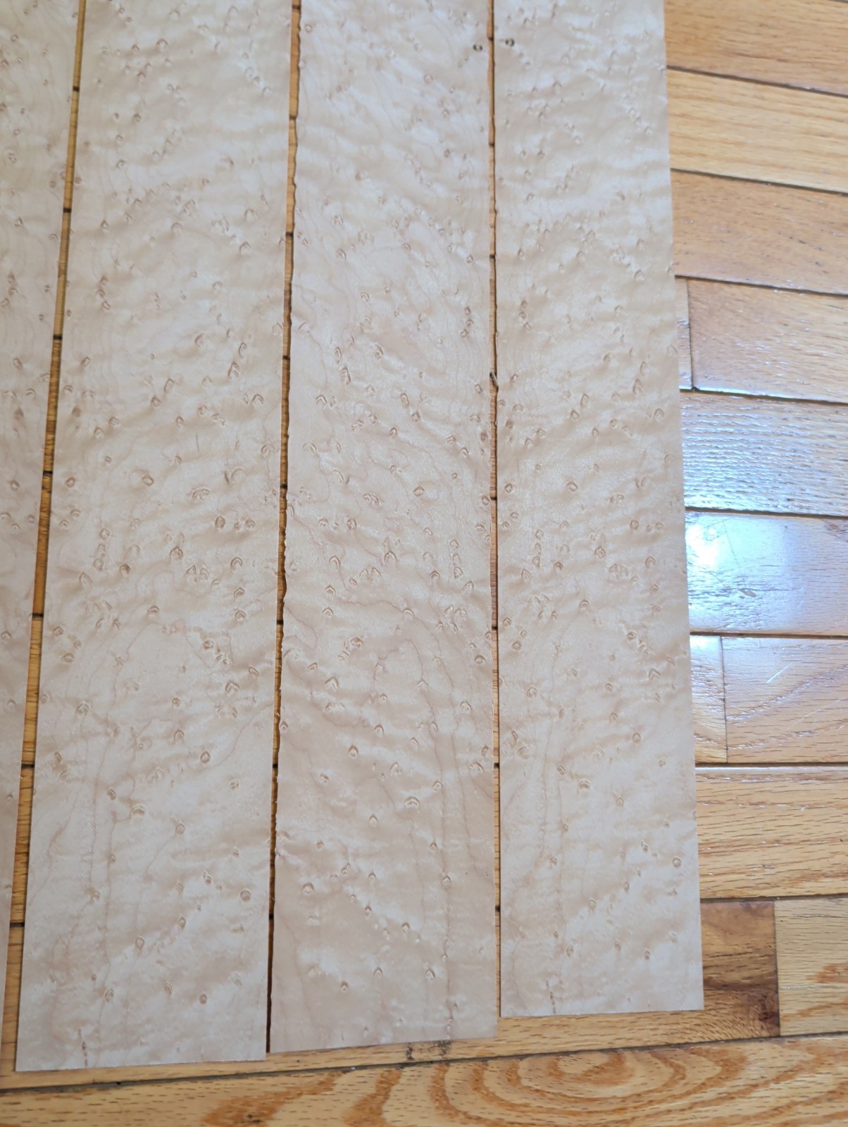 Birdseye maple wood veneer 4 pieces 3 1/2″ x 31″ each 1/42″