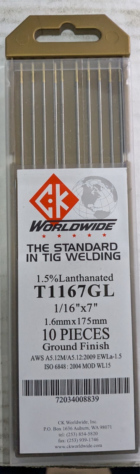CK T1167GL 1.5% Lanthanated Tungsten Electrode 1/16″ X 7″ 10 pack