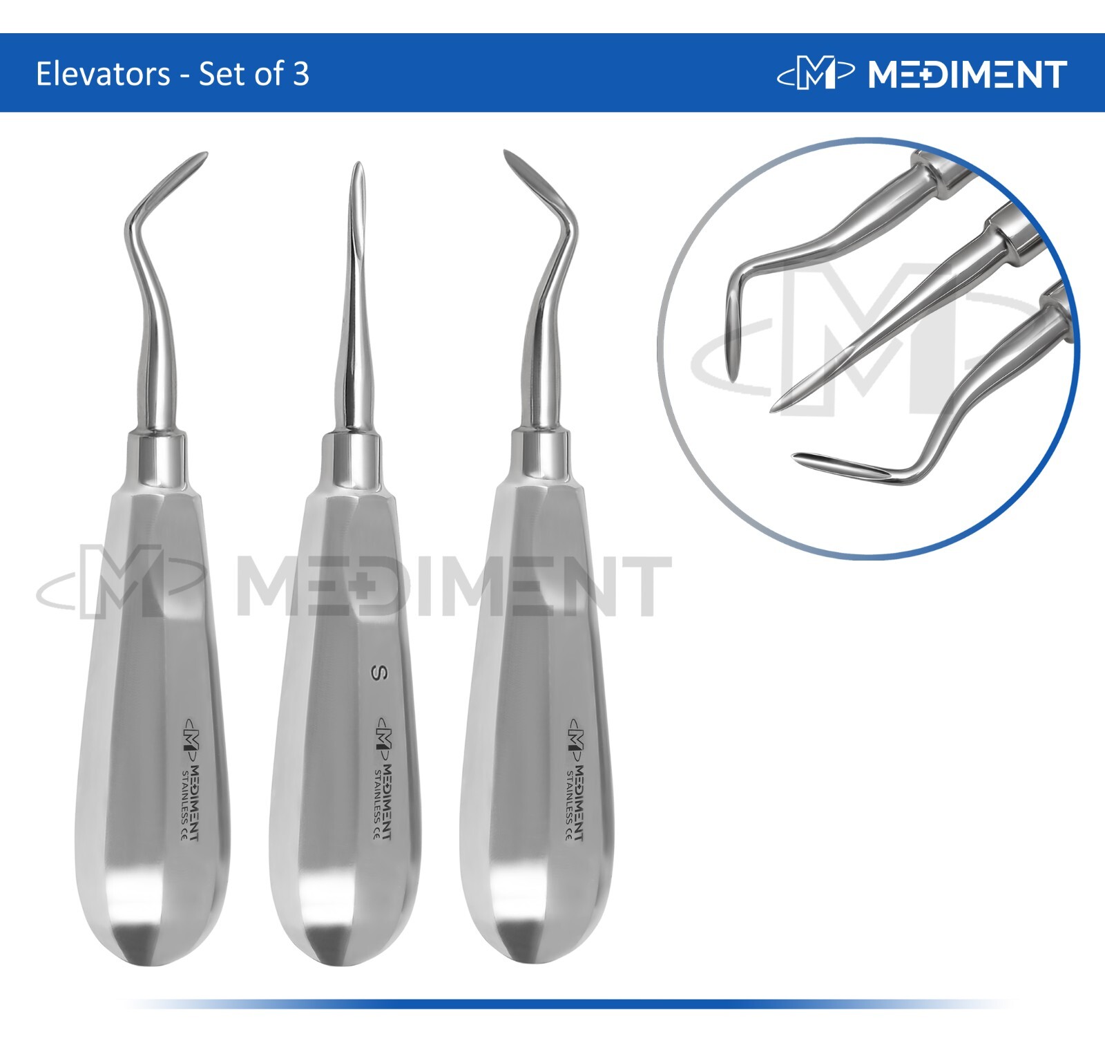 New Mediment Dental Root Elevators Set Of 3 PCS Oral Surgery Elevators