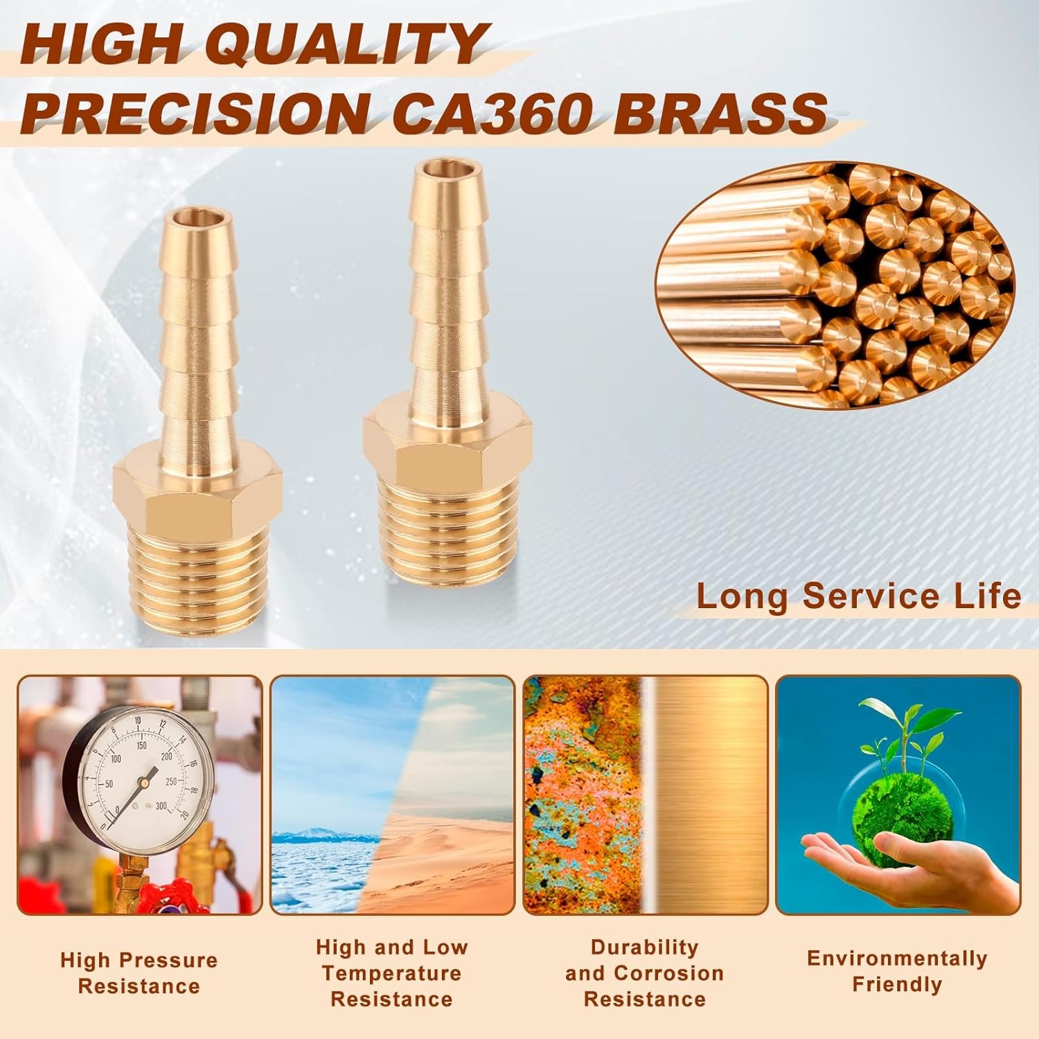1/4 Inch Barb to 1/4 NPT Male Brass Hose Fitting Air Water Fuel Line Adapter 5PK