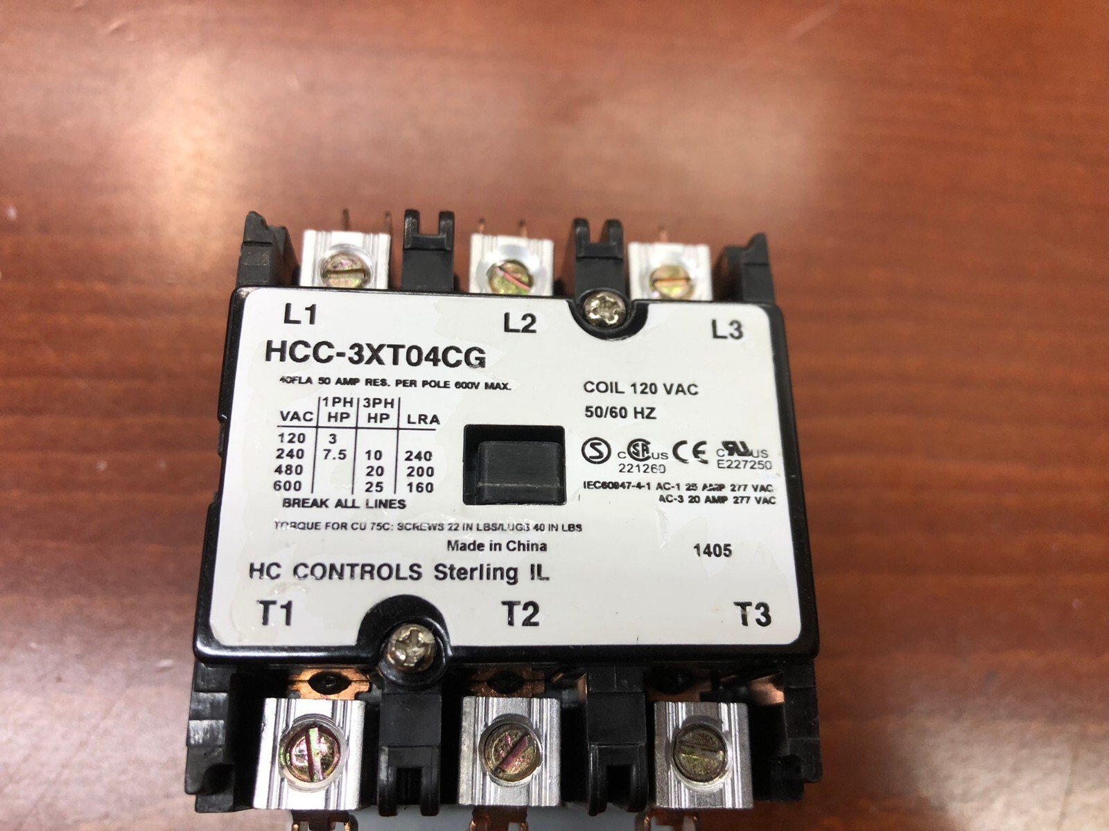 Hartland Controls Contactor 110V Tpst 50Amp HCC-3XT04CG Coil 120VAC 50/60 HZ