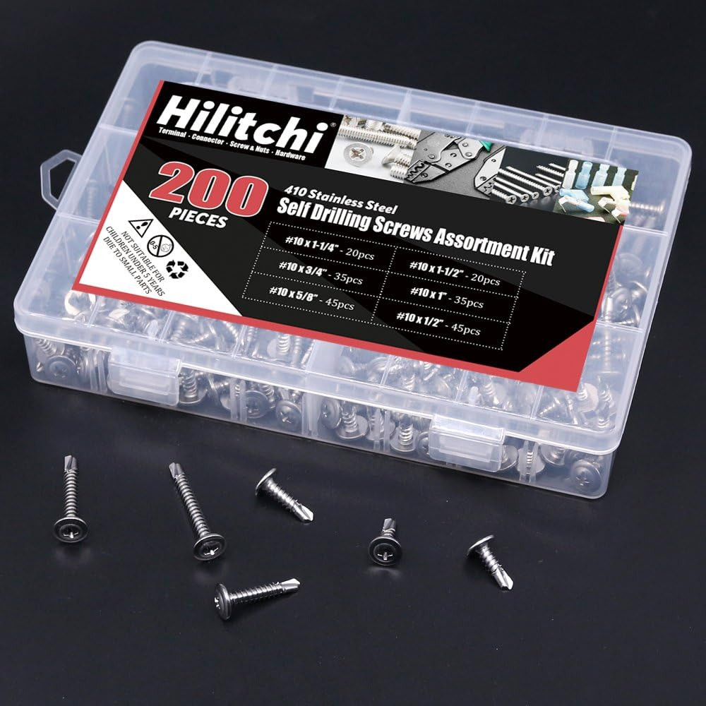 Hilitchi 410 Stainless Steel #10 Wafer Head Phillips Self Drilling Screws Sheet