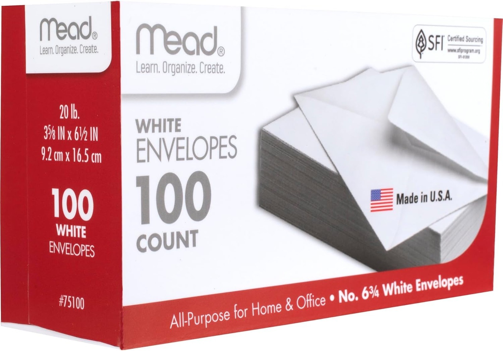 #6 White Envelopes, Security, 3 5/8 x 6 1/2 Inches, 100 Count, Compatible with