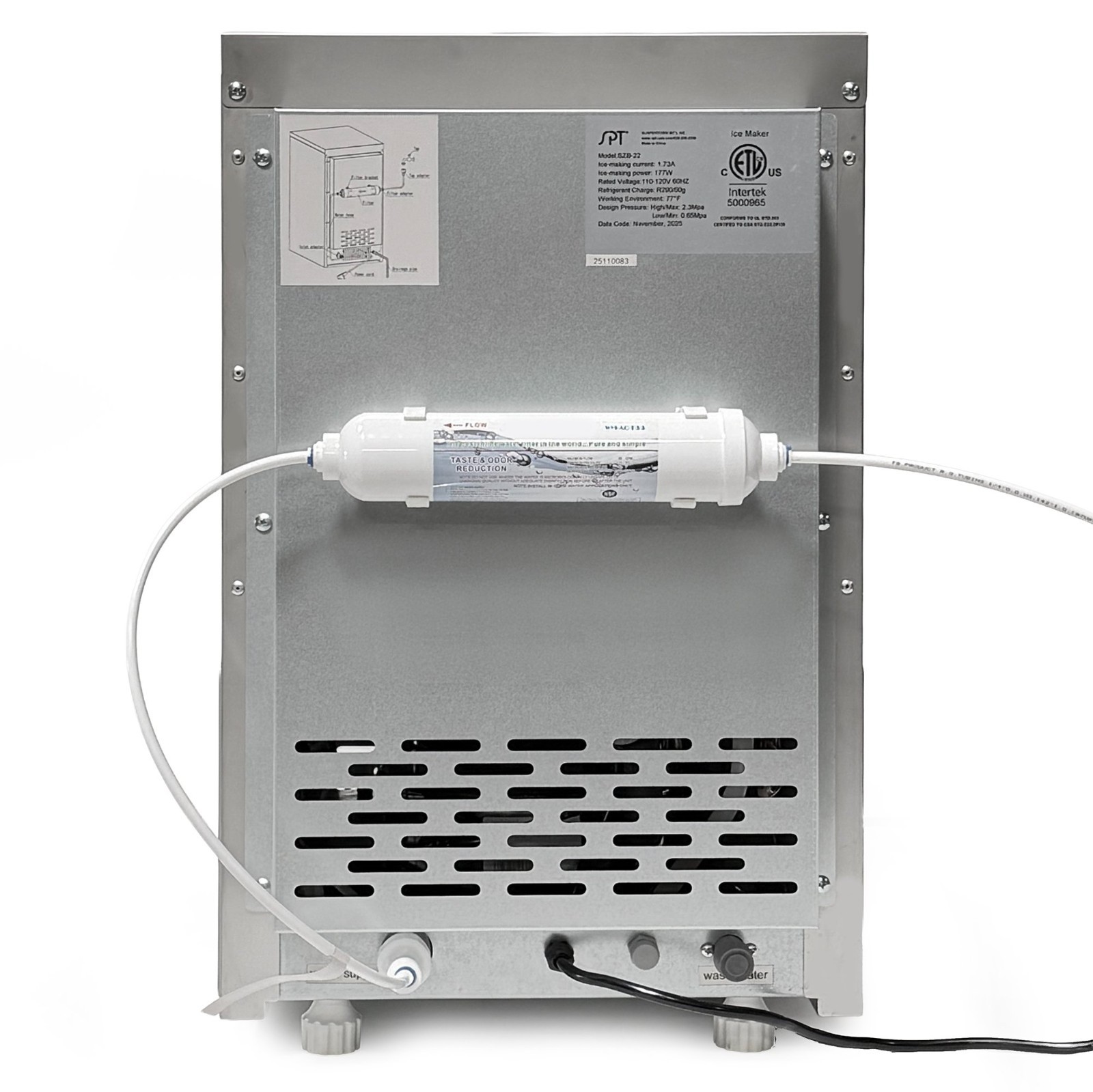 SPT SZB‑42 Automatic Flake Ice Maker, 88 lbs/day, Stainless Steel, Water Filter