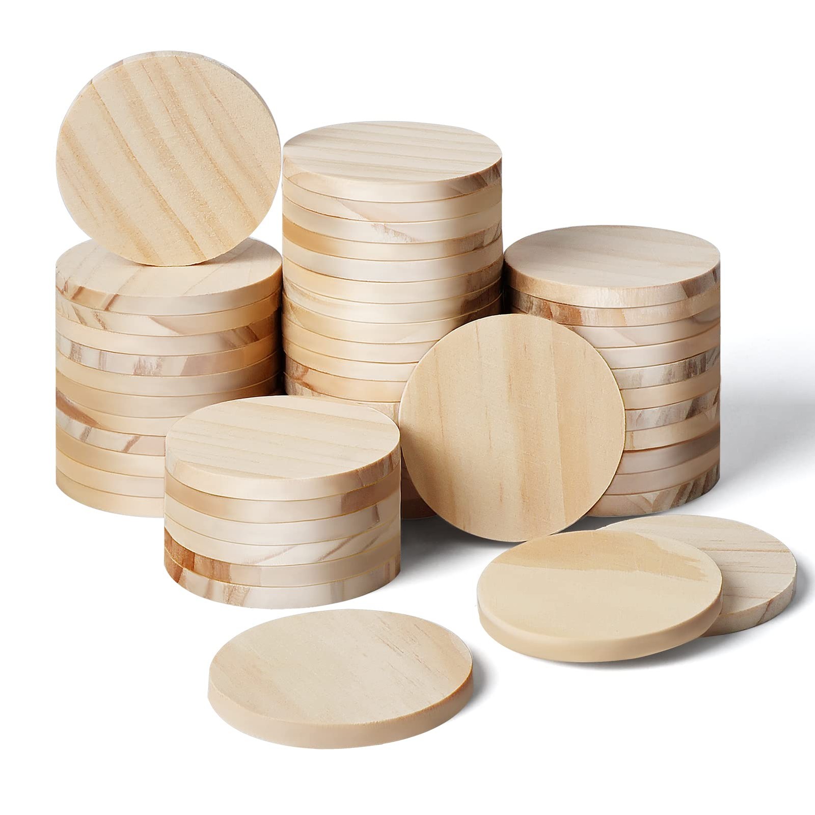 2 Inch 50 Pieces Wood Circles, GOH DODD Small Round Discs Unfinished Slices…