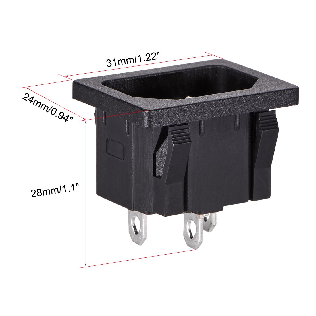 2 x C14 Panel Mount Plug Adapter AC 250V 10A 3 Pins IEC Inlet Power Connector