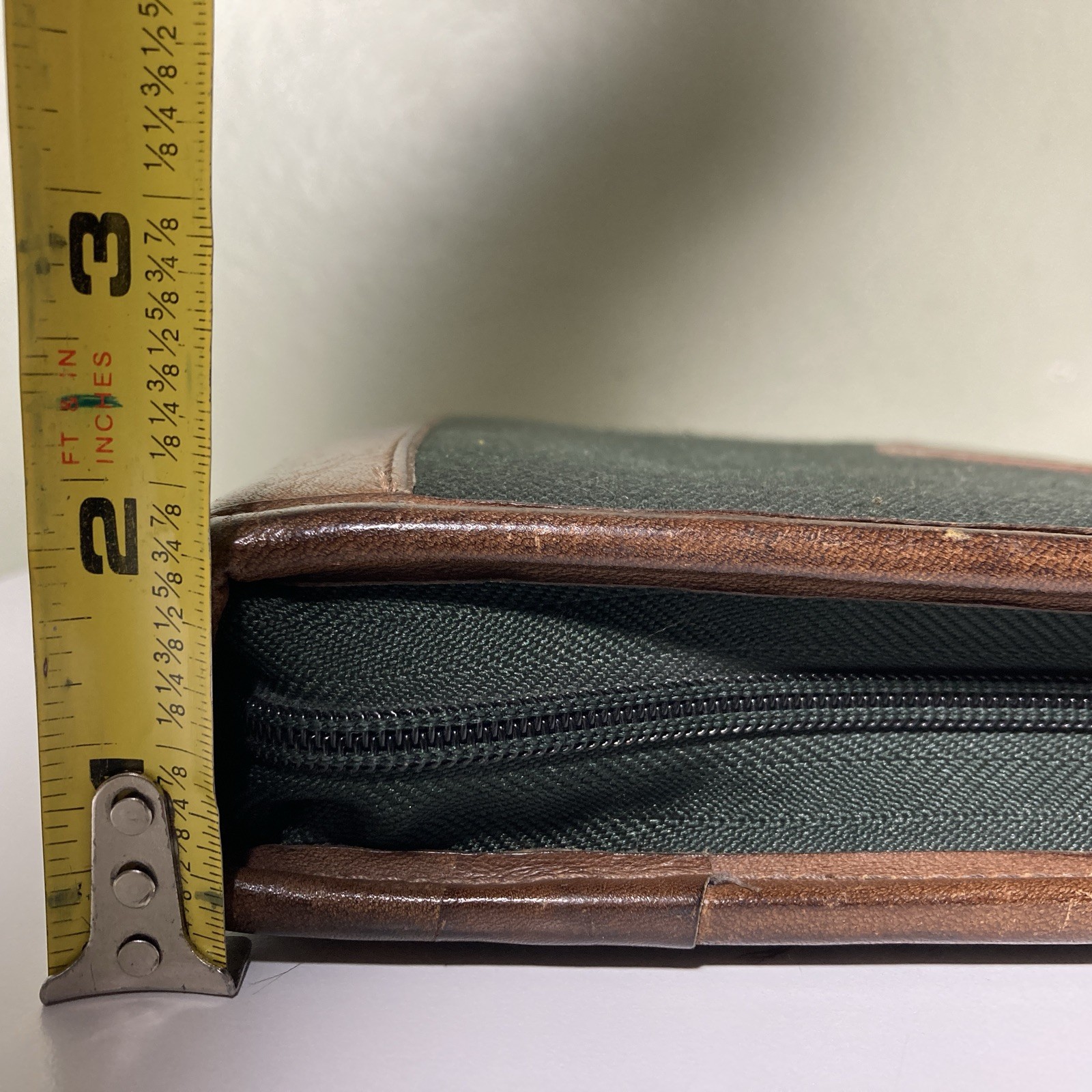 Franklin Quest Planner Green Line Black Canvas Brown Leather Trim 6 Ring Zip