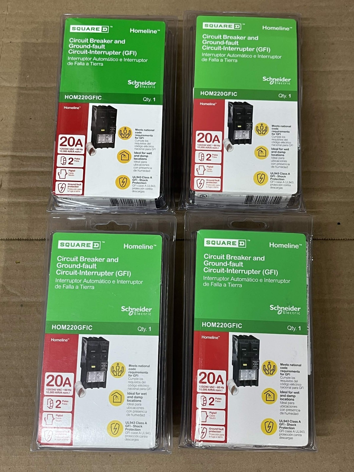 New Square D Homeline 20 Amp 2-Pole GFCI Breaker HOM220GFIC 120/240V Lot of 4