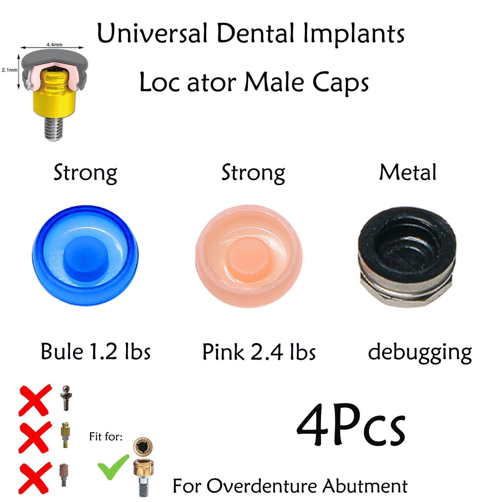 Dental Overdenture Implant Locator Abutment Retention Caps Male Cap Inserts Set