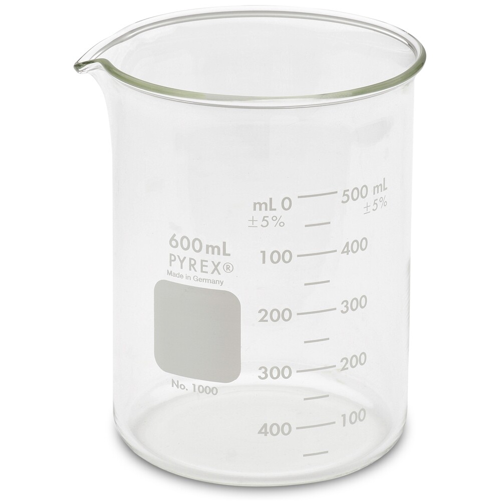 600ml Glass Beaker, Griffin Low Form, Graduated, PYREX 1000-600 (Pack 36)