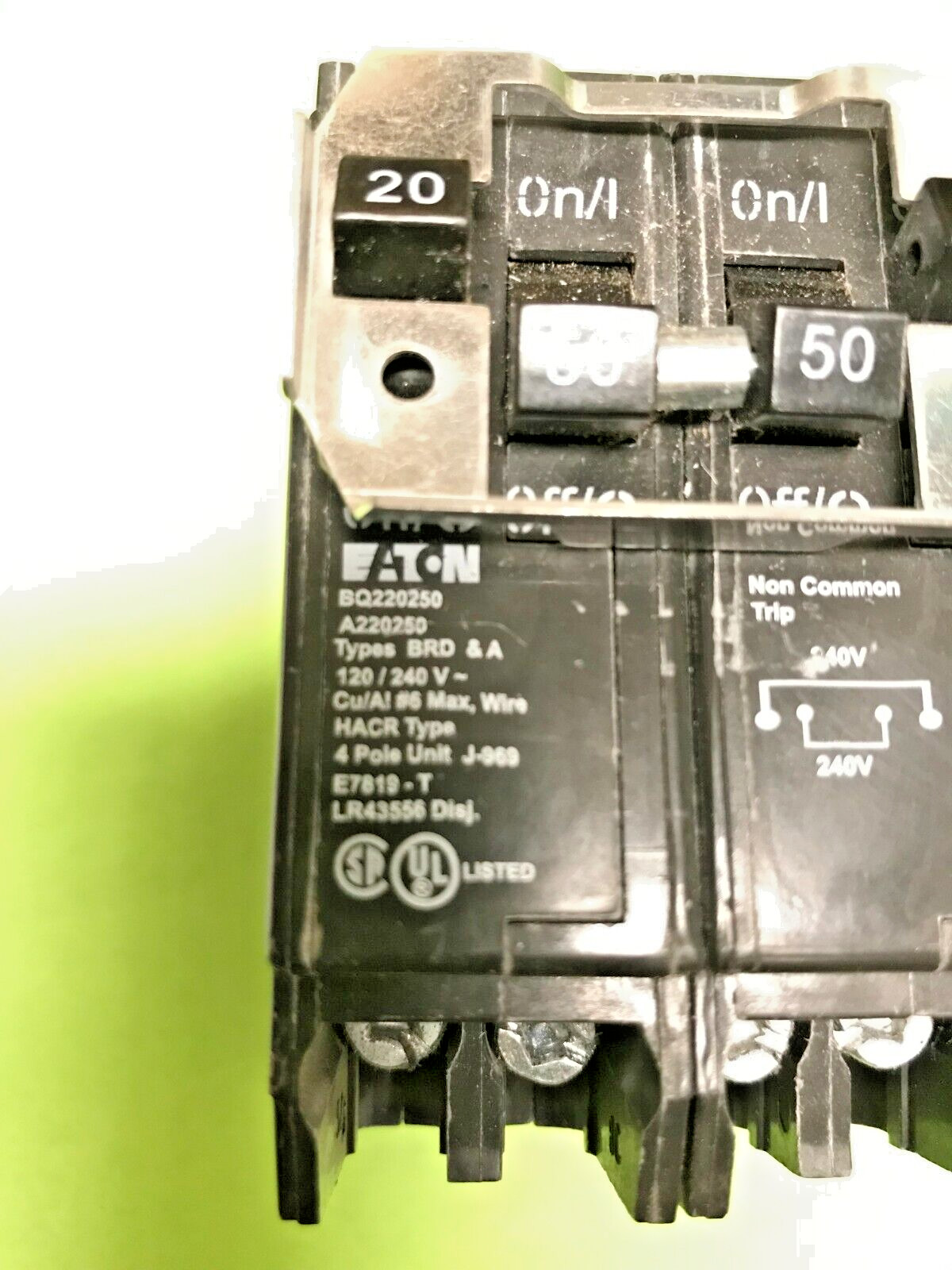 EATON BQ220250 QUAD 2P 20A/2P 50A CIRCUIT BREAKER