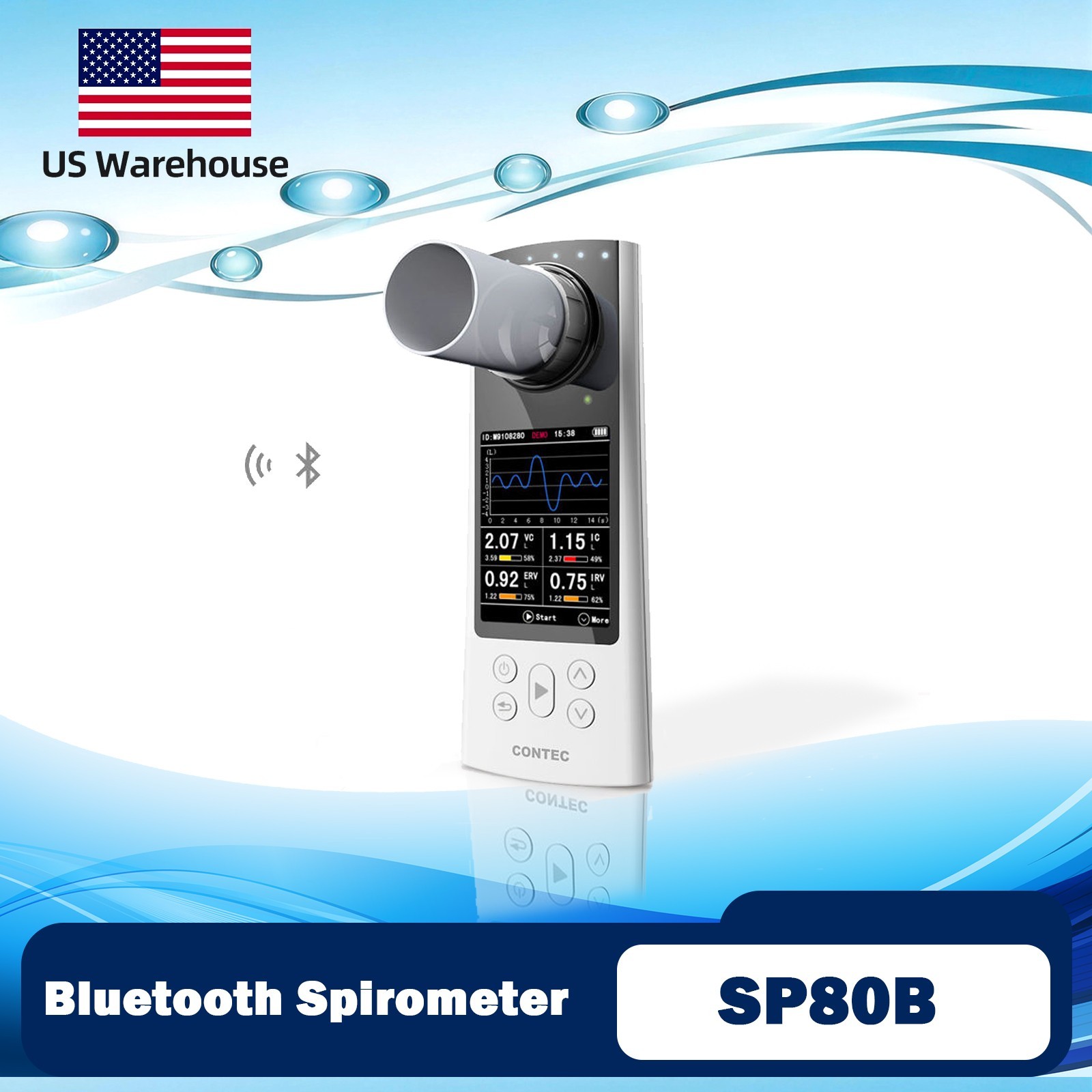 SP80B Bluetooth Handheld Lung Spirometer Pulmonary Tester PC Software US Stock
