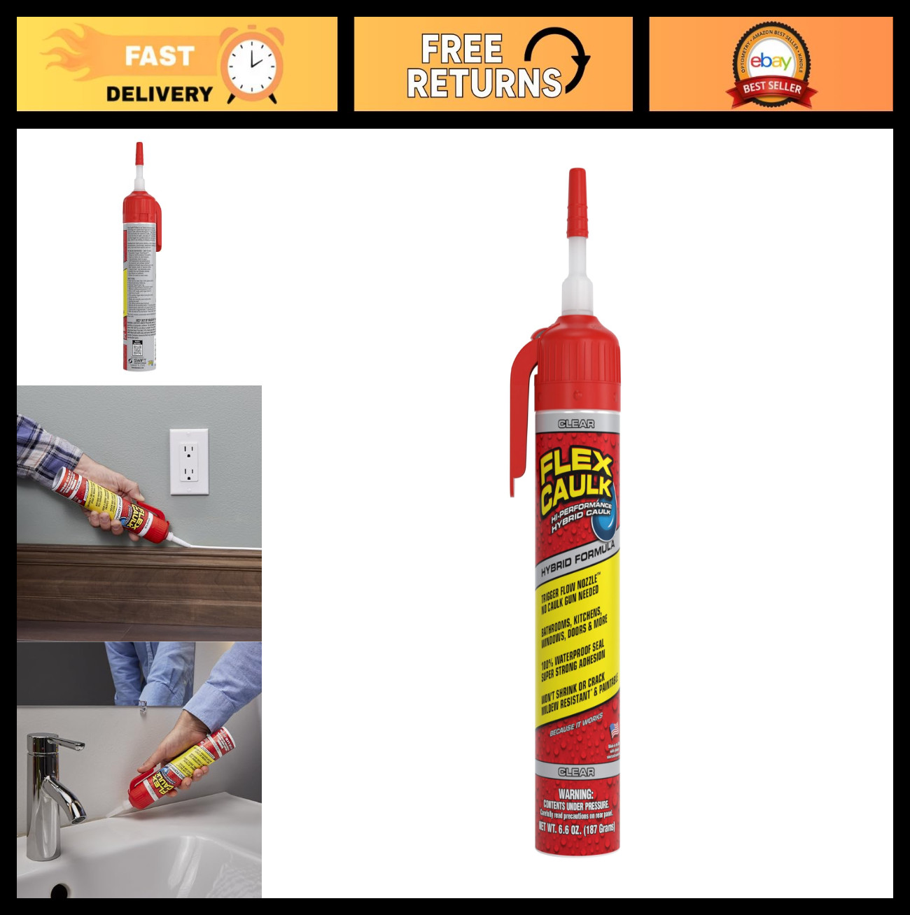 Waterproof Hybrid Polymer Sealant – Paintable Caulk for Indoor/Outdoor Use, 6.6