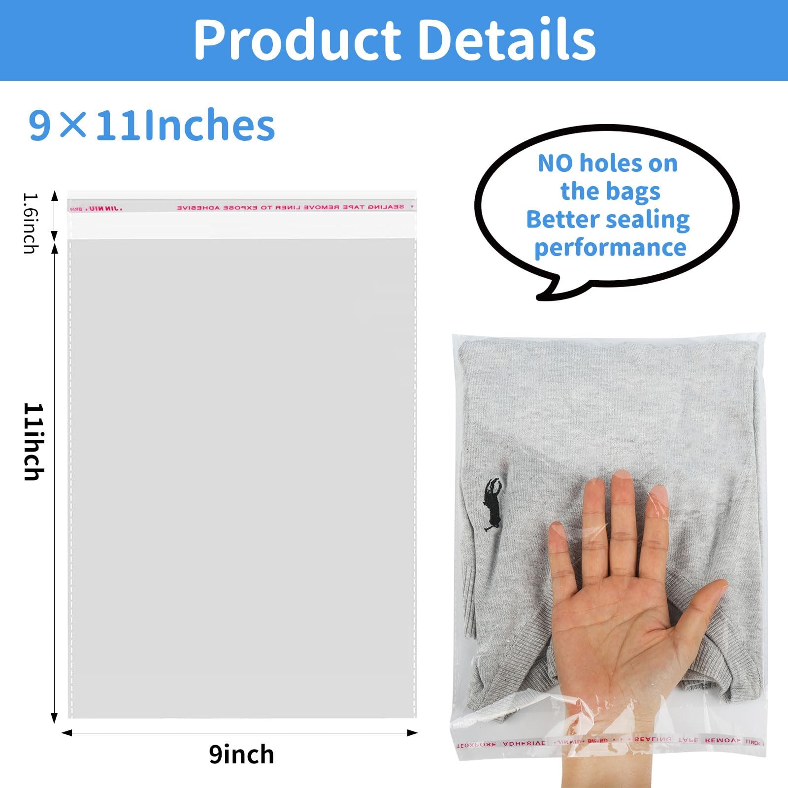 Soarvita Clear Self‑Sealing Cellophane Bags 1 Count (Pack of 100), 9×11 Inch