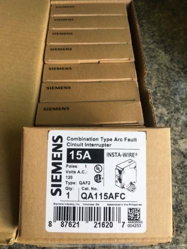 LOT OF 10 SIEMENS QA115AFC AFCI 15A BREAKER (with pigtail wire)NEW IN BOX